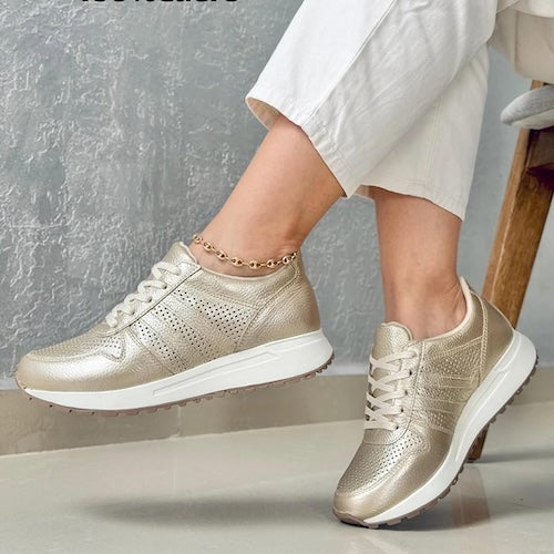 Tenis en Cuero Champaña