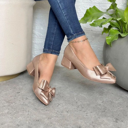 Tacones Moño Oro Rosa