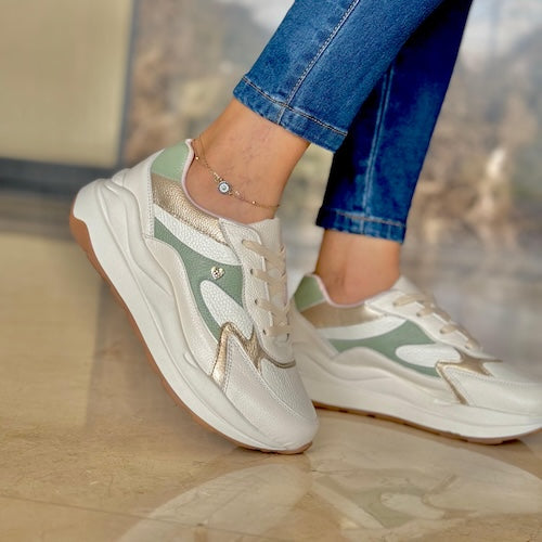 Tenis en Cuero Gris y Blanco