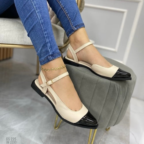 Baleta Destalonada Crema y Negro