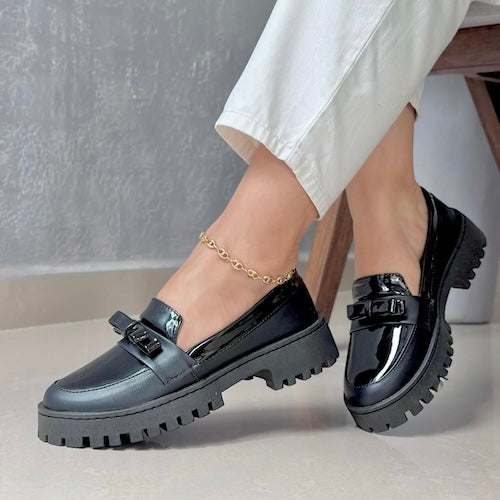 Mocasines Suela Tractor Charol Negro