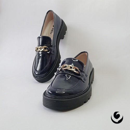 Mocasines Hebilla Charol Azul