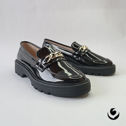 Mocasines Hebilla Charol Negro
