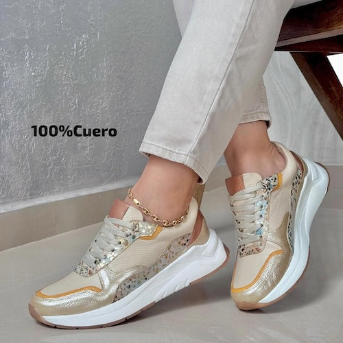 Tenis en Cuero Champaña