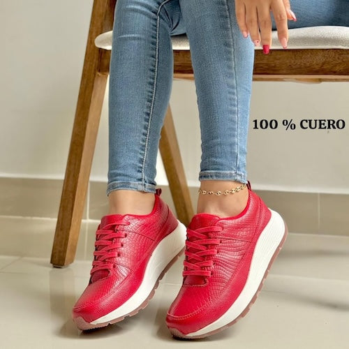 Tenis en Cuero Rojo