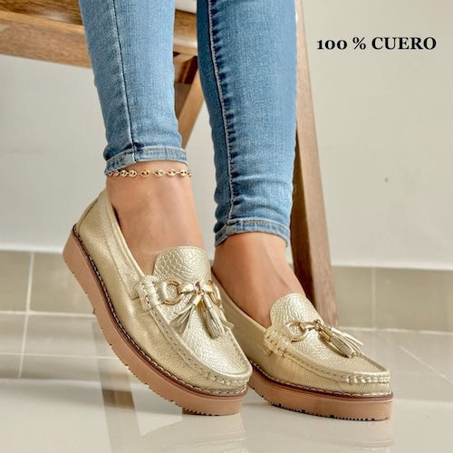 Mocasines en Cuero Dorados