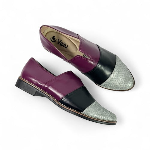 Baleta Cerrada Combinado Morado, Negro y Gris