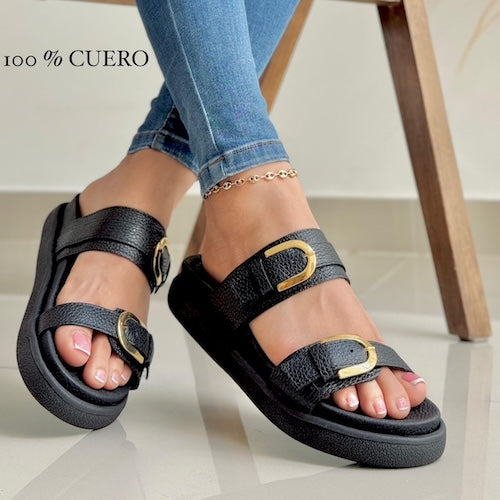 Sandalia Playa Cuero Negro