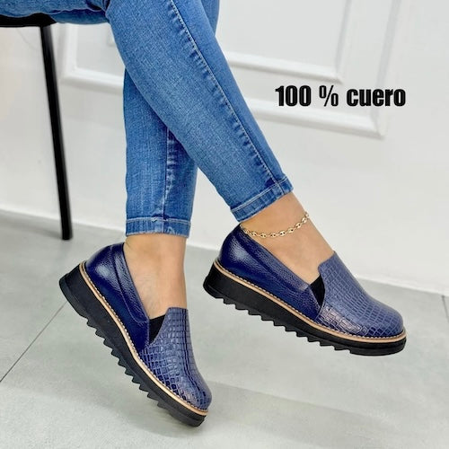 Mocasines en Cuero Azul
