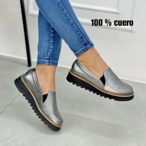 Mocasines en Cuero Metalizado