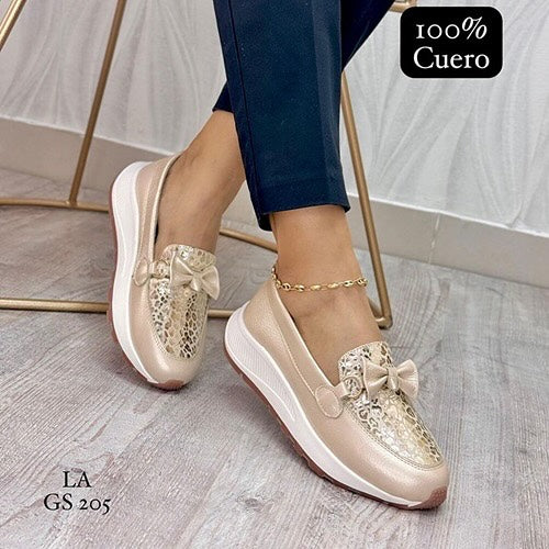 Mocasines Cuero Champaña