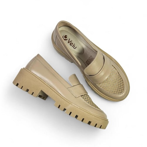 Mocasines Cuero Beige