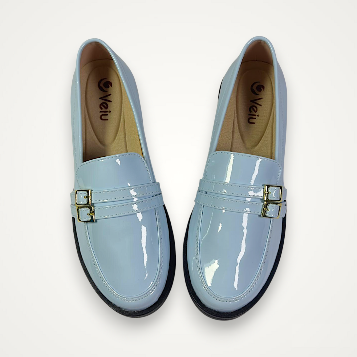 Mocasines Doble Hebilla Azul Claro