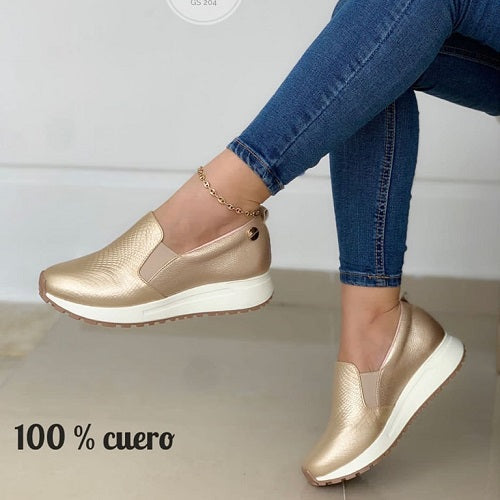 Tenis Sin Cordones en Cuero Champaña