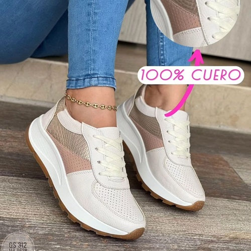 Tenis en Cuero Blanco y Rosa