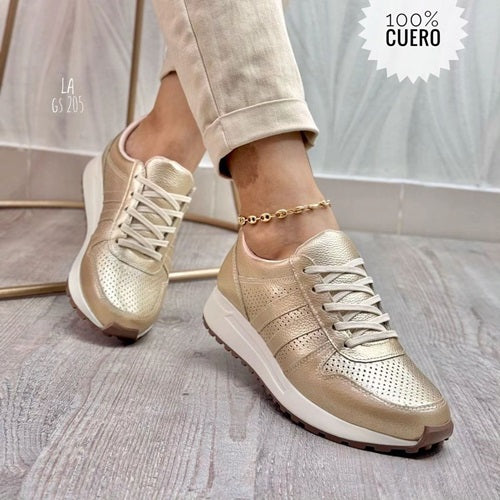 Tenis en Cuero Champaña