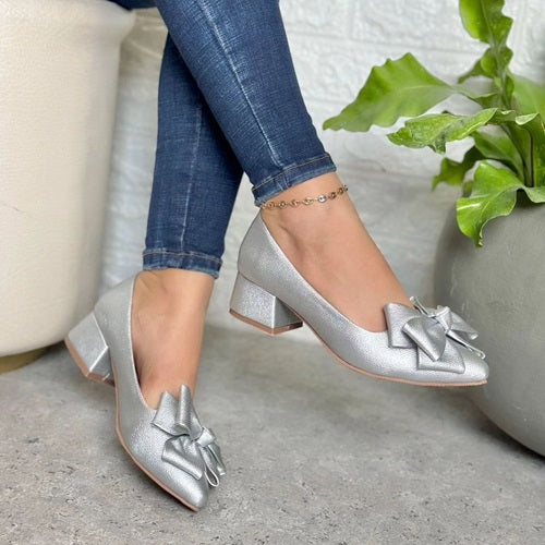 Tacones Moño Plateado