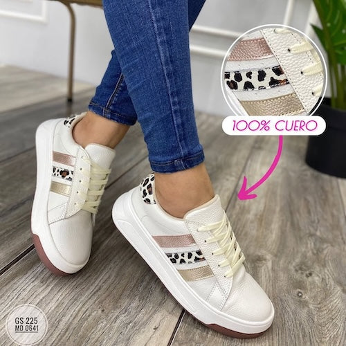 Tenis en Cuero Blanco y Animalprint