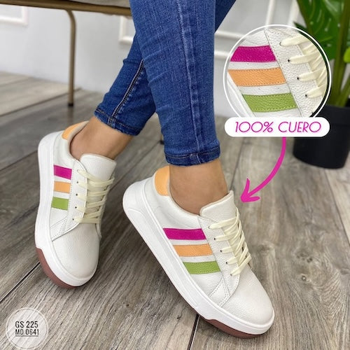 Tenis en Cuero Blanco y Rosa