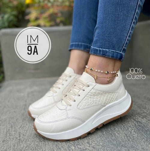 Tenis en Cuero Crema