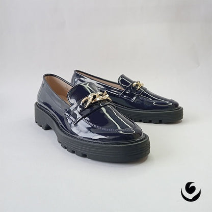 Mocasines Hebilla Charol Azul