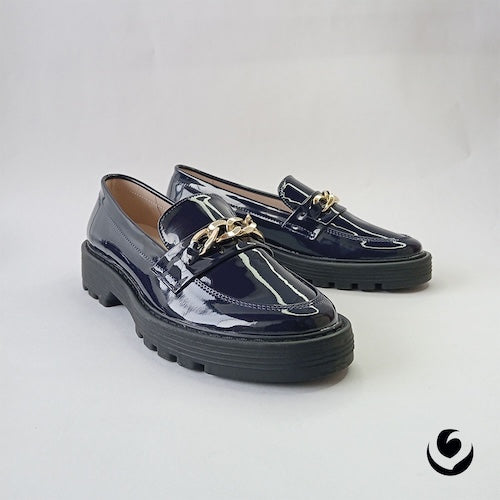 Mocasines Hebilla Charol Azul