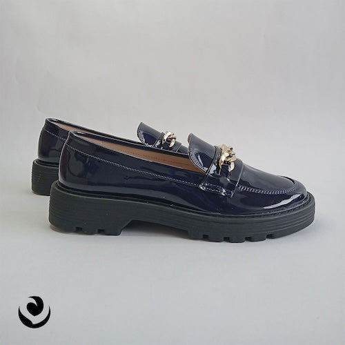 Mocasines Hebilla Charol Azul