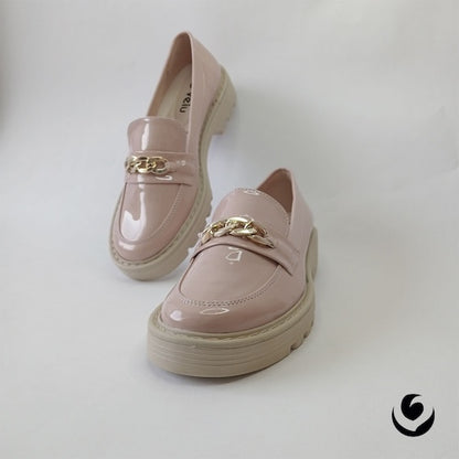 Mocasines Hebilla Charol Rosa