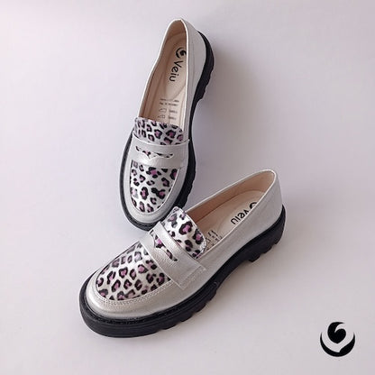 Mocasines Plateado y Animalprint