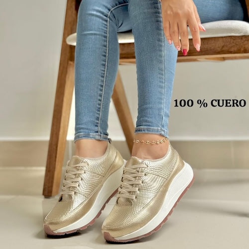 Tenis en Cuero Champaña