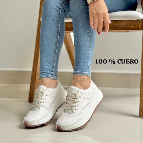 Tenis en Cuero Crema
