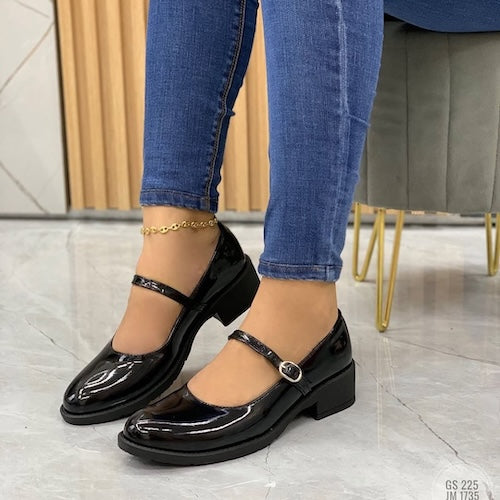 Baletas Charol con Tacón Negro