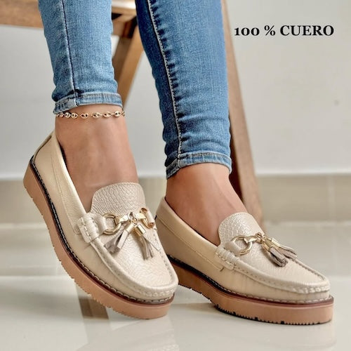 Mocasines en Cuero Beige