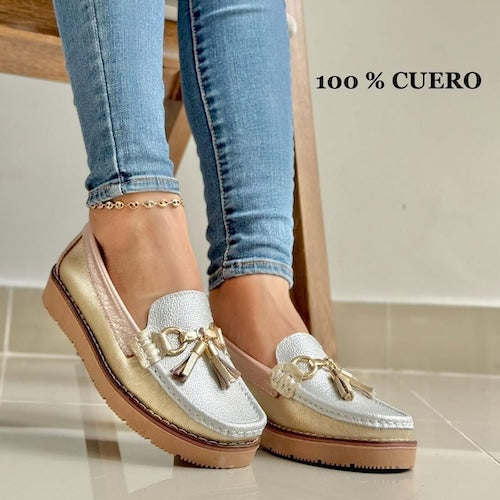 Mocasines en Cuero Champaña