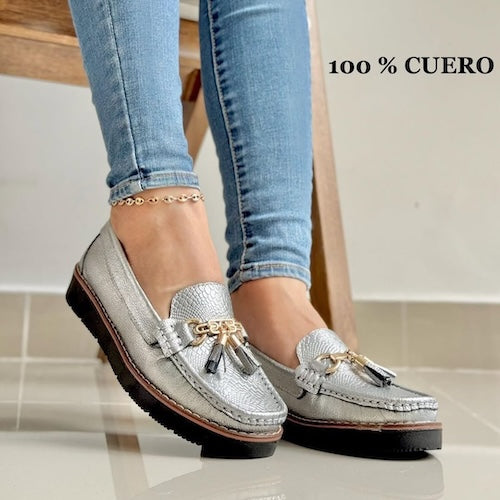 Mocasines en Cuero Plateados