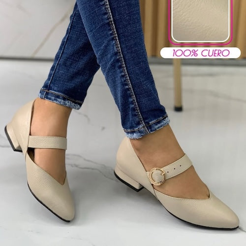 Baletas en Cuero Beige