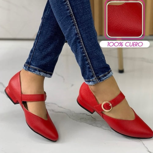 Baletas en Cuero Rojo