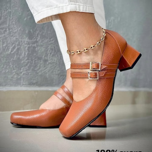 Tacones en Cuero Miel