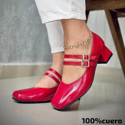 Tacones en Cuero Rojo