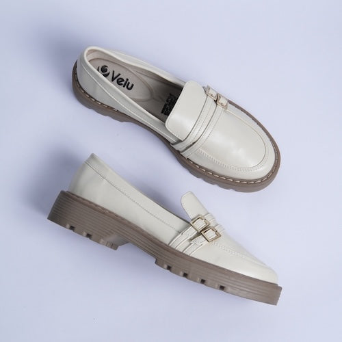 Mocasines Doble Hebilla Beige