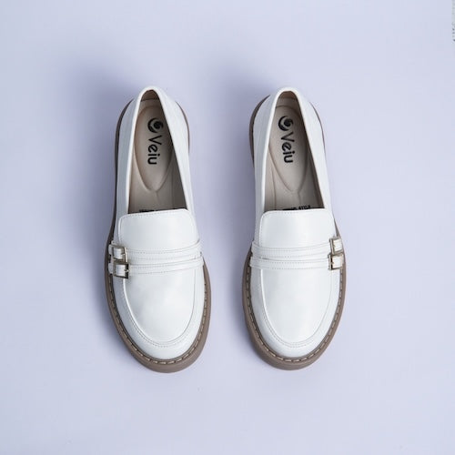 Mocasines Doble Hebilla Blanco
