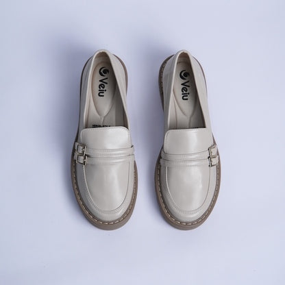 Mocasines Doble Hebilla Crema