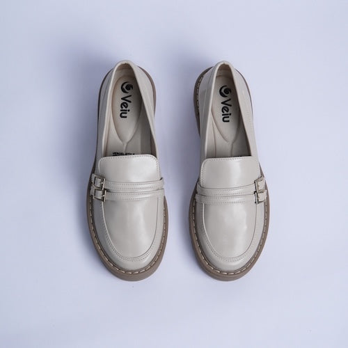 Mocasines Doble Hebilla Crema