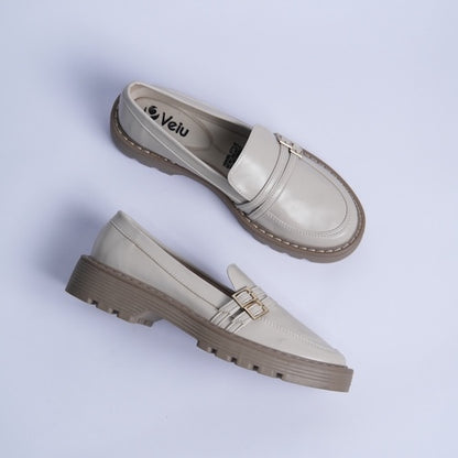 Mocasines Doble Hebilla Crema