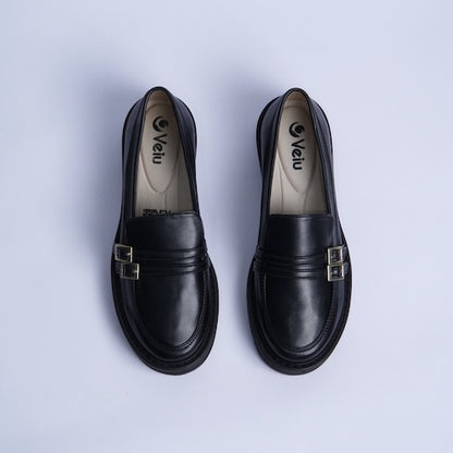 Mocasines Doble Hebilla Negro