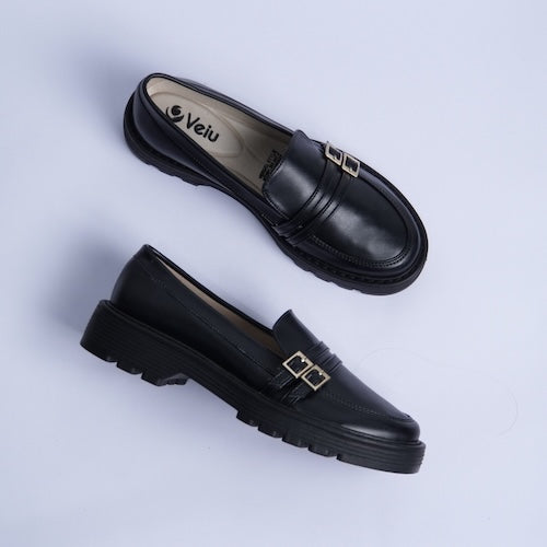 Mocasines Doble Hebilla Negro