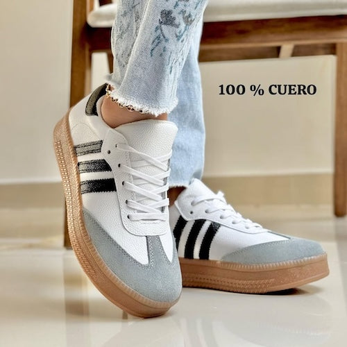 Tenis en Cuero Blanco y Negro