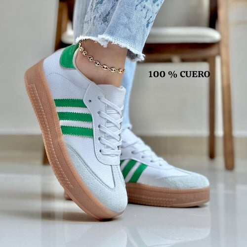 Tenis en Cuero Blanco y Verde