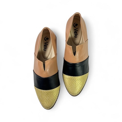 Baleta Cerrada Combinado Rosa, Dorado y Negro