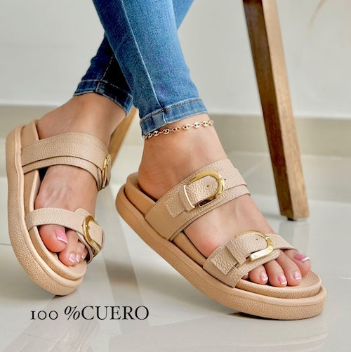 Sandalia Playa Cuero Beige